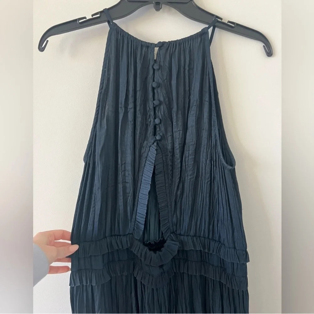 Current Air Midi Dress Halter Black Pleated Ruffle Anthropologie Wedding Guest - Picture 11 of 11